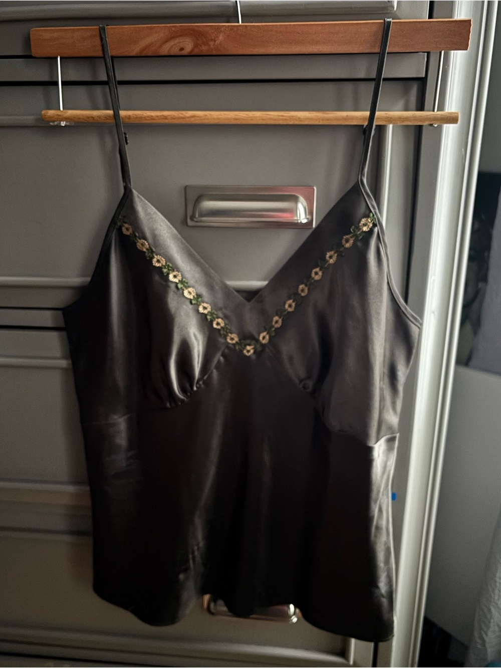 Nine West Black V Top with Floral Trim